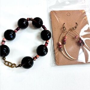 Elegant multicolored beads and Gold handmade Bracelet and Earring Set